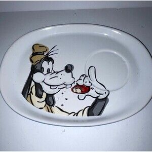 Vintage 1990's DIsney Ceramic Oval Snack Plate Featuring Lovable Goofey